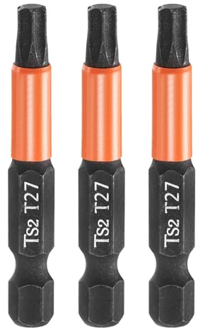 sourcing map Lot de 3 embouts de tournevis à tête Torx T27 de 50 mm de long avec tige hexagonale magnétique inviolable 6 points en forme d'étoile Noir phosphate S2 Outils électriques industriels