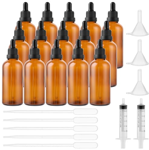 MIVIDE Pipettenflasche 100ml Pipettenflaschen Glas mit Glaspipette,15 Stück | Braunglas Tropfflasche mit Glaspipette und Hilfszubehör, Glas Tropfflasche für ätherische Öle, Labor, Parfüm, Aromatherapie
