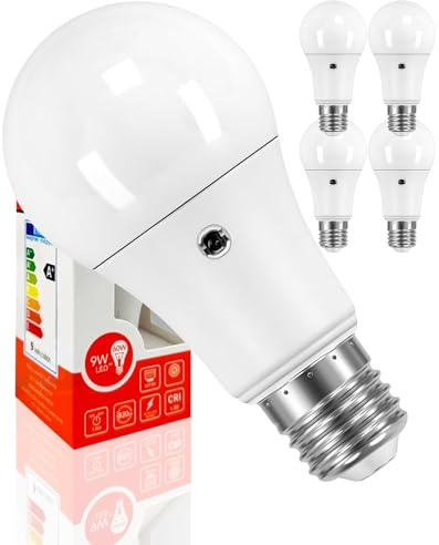 Bratek 4 Lampadine Crepuscolari a Doppio Sensore da Esterno E27 LED A60 9W 4000k - Lampade Crepuscolare da Esterno Luce Naturale - 820 Lumen Equivalenti Lampadine 60W a Incandescenza o 45W Alogene