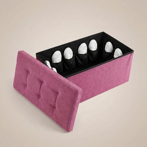 INTRECCI Pouf Scarpiera Salvaspazio in Tessuto – Panca Imbottita Versatile e Facile da Pulire – Contenitore 76x34x34 cm - Design Moderno, Facile da Montare – Colore: Ciclamino