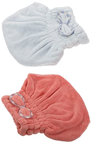 Saugfähige Haarhandtuchhüte aus Coral Fleece, 2 Stück | Entzückende Badekappen mit Cartoon Optik, Reibung, Hält das Haar Sicher