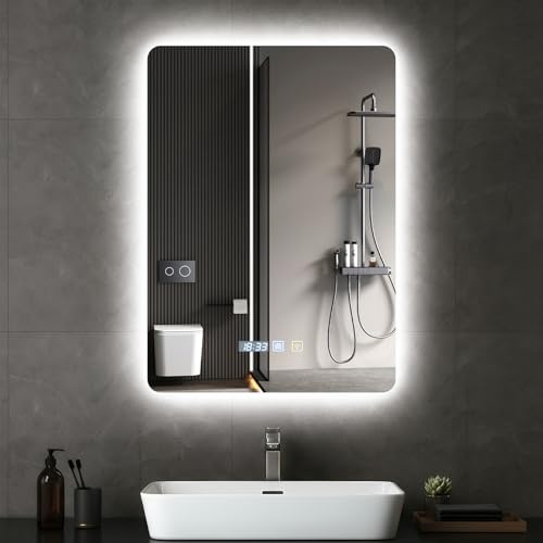 Lightasea Espejo de baño con iluminación, Espejo de baño LED 50x70cm, Espejos de baños Regulable 3 Colores de luz, Espejos de Pared, con antivaho, Luces LED y Control táctil