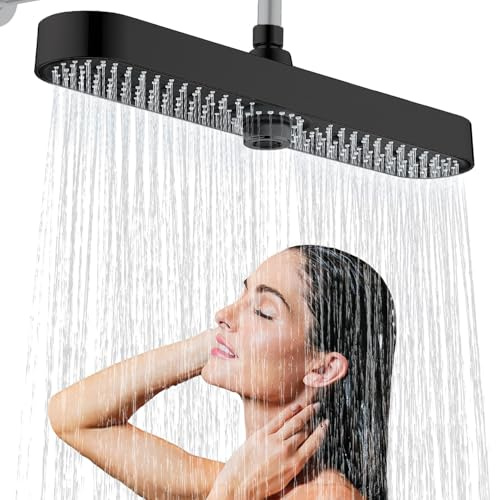 JINYOMFLY Duschkopf Regendusche Groß, 19 Zoll Kopfbrause Regendusche Gross, 3 Duschmodi Großer Duschkopf Regen xxl, Schwarz