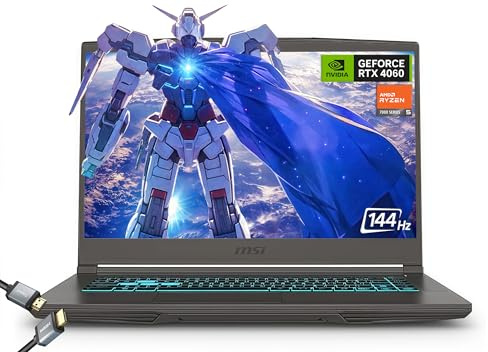 MSI Thin 15.6 inch 144Hz FHD Thin Bezel IPS Gaming Laptop, AMD Ryzen 5 7535HS, NVIDIA GeForce RTX 4060 -Window 11, w/HDMI Cable (2025) (32GB RAM | 2TB PCIe SSD)