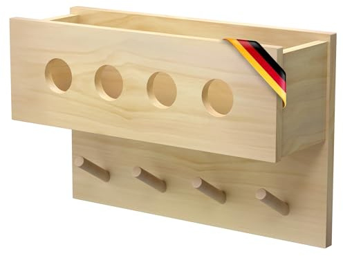 CADANI Kindergarderobe aus Massivholz Kiefer 45x30x15 cm – Montessori Garderobe für Kinder, Wandgarderobe mit Ablage & Haken – Natur