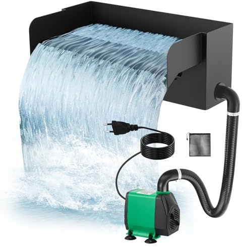 Teich Wasserfall für Gartenteich,12.2in Edelstahl Teichwasserfall Set 40W 3000 L/H Teichpumpe,Schwarze Edelstahl Brunnen im Freien,Teichwasserfall-Set,Für Die Dekoration Von Gärten