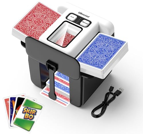 UBeesize Automatic Card Shuffler for 1-4 Decks, Rechargeable Card Shuffler with Dual Modes, Low Noise Portable Auto Shuffling Machine for Playing Cards Games Such as Poker, UNO, Bridge and Skip-Bo