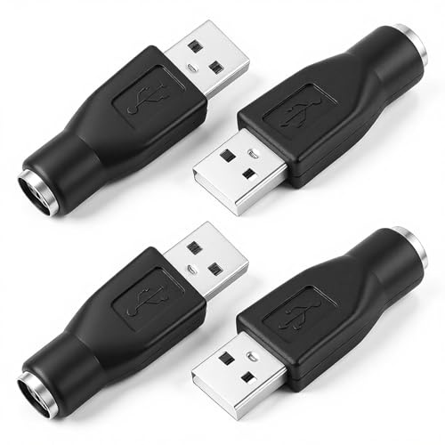 Psiriol 4 Pack Black PS2 to USB Adapter, PS2 Female to USB Male Converter Adapte for Wired Mouse, Keyboard