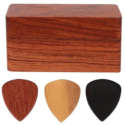 VANZACK Caja de Madera para Púas Guitarra Soporte de Plectro de Madera Maciza con Compartimentos Organizador Portátil para Partes de Guitarra Regalo para Guitarristas Compatible con