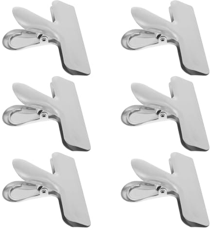 Sewroro Lot de 6 Pinces à Sceller en Acier Inoxydable T-Type Ouverture Plate Clips pour Paquet Alimentaires Argentés Clips de Fermeture Réutilisables pour Conservation et Rangement