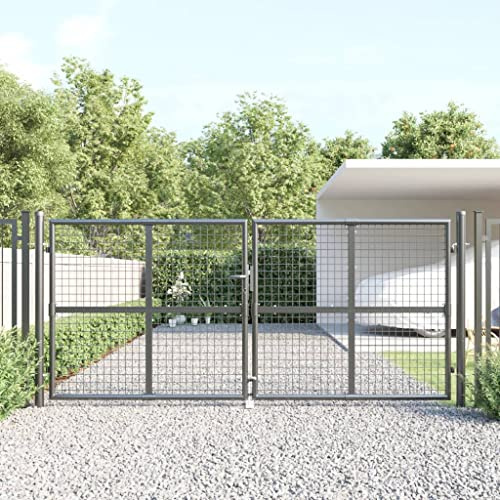 Portail d'entrée à double battant, porte de jardin grillagée, anthracite, 300 x 125 cm, en acier galvanisé, pour terrasse, jardin