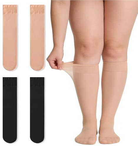 GYIOFAI 2 Paia Gambaletti Donna, Gambaletto Donna Riposante a Compressione Graduata, Gambaletti Taglie Grandi, Bordo Comfort Super Estensibile per Gambe Formose, Calze Donna 20 denari (Nero, Nude)