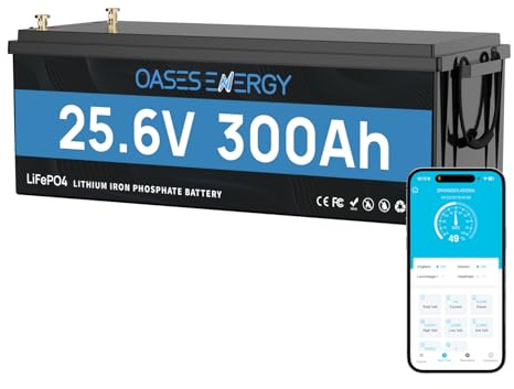 Oasesenergy LiFePO4 24V 300Ah Lithium Batterie mit Integriertes 200A BMS, Niedrigtemperaturschutz, 7680Wh 24V Lithiumbatterie für Wohnmobile, Solar System, Camping, Boot