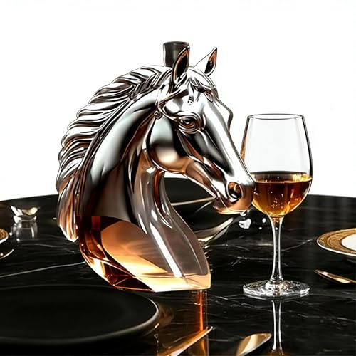 Horse Head Whiskey Decanter Glass Liquor Bottle – Decorative Horse Shaped Wine Decanter for Whiskey, Barware Gift for Men Enthusiasts & Collectors (350ml)