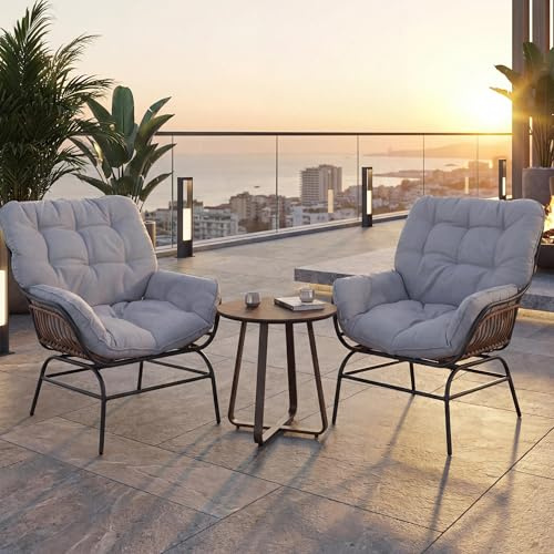 Mendler 2er-Set Gartenstuhl HWC-P75 Stoff - dunkelgrau, Polster hellgrau | Gartensessel, Loungesessel, 220g/m², Poly-Rattan, Metall