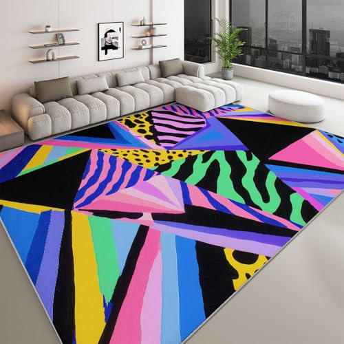 Teppich Waschbar rutschfest 160 x 230 cm Abstrakt Geometrisch, Trittschalldämmung UV-beständig Tiermuster Zebra, Großer Spielteppich für Wohnzimmer Esszimmer Kinderzimmer Küche Mehrfarbig