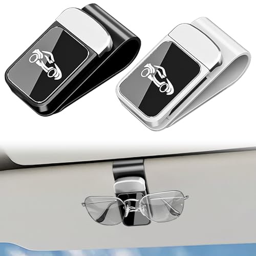 2 Stück Brillenhalter für Auto Sonnenblende – Sonnenbrillenhalter aus Kunststoff mit Edelstahl-Panel, Schwarz & Silber, Leichte Brillenhalterung für Sonnenbrille, Lesebrille & Tickets, Auto Visier Zub