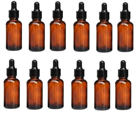 ericotry 12 botellas vacías de vidrio ámbar rellenables para aceites esenciales de 20 ml con cuentagotas de vidrio para aceites esenciales y otros líquidos, paquete de 12 unidades