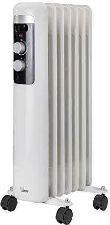 Bimar HO407 Termosifone elettrico, Radiatore ad olio Basso Consumo, calorifero ad olio con 7 Elementi e 5 Canali di Circolazione, Termostato Regolabile, 3 potenze di Riscaldamento, Trasportabile