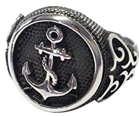 Siegelring in 925/- Sterling Silber geschwärzt mit Anker Motiv #62