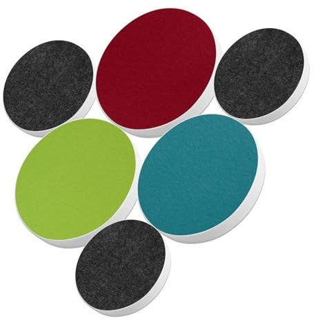 platino24 Akustikpaneele 6 Elemente Colore Kreis Ø 40 & 55 cm Set aus 4 Farben I Schallabsorber aus Basotect G+ mit Akustikfilz I Schalldämmung Wand & Decke I Akustikelemente Wandpaneel