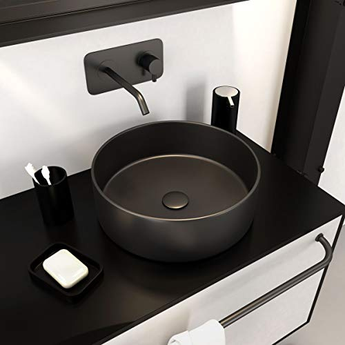 Rundes Aufsatzwaschbecken aus Keramik – Durchmesser 36 cm – Höhe 11,5 cm – Roundy Dark
