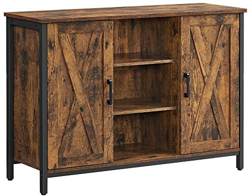 VASAGLE Sideboard, Küchenschrank, offene Regalfächer, Beistellschrank mit Türen, 100 x 35 x 70 cm, Industrie-Design, vintagebraun-schwarz LSC098B01
