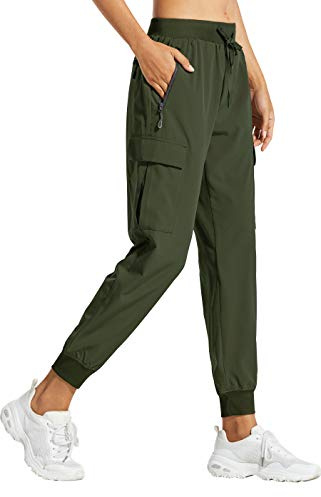Libin Pantalones Trekking Mujer Pantalón de Cargo Joggers Ligero Secado Rápido Senderismo Pantalones de Montaña Deportivos Entrenamien Casual al Aire Libre, Verde Ejercito XL