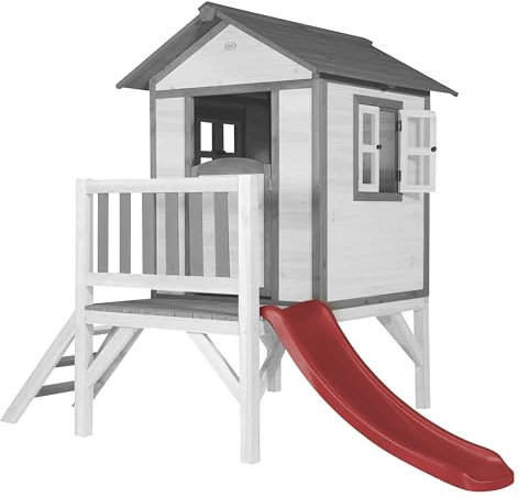 AXI Spielhaus Beach Lodge XL in Weiß mit Rutsche in Rot | Stelzenhaus aus FSC Holz für Kinder | Kleiner Spielturm für den Garten.