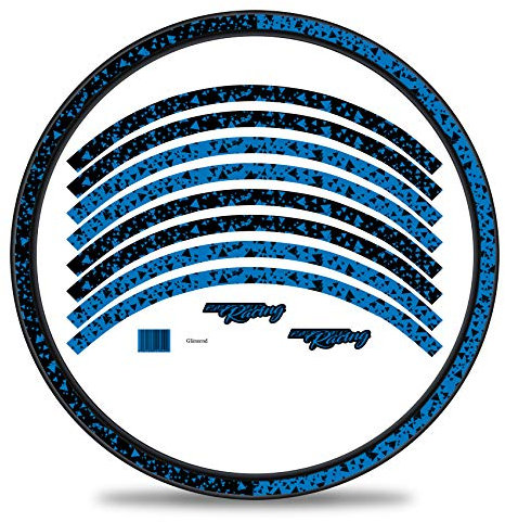 16-teiliges Set Felgenrandaufkleber Sticker für Fahrrad Felgen im 2 Face Design Komplett Set für 27 29 für Rennrad Mountainbike MTB Laufrad RX030 (Neon Blau, Glanz)