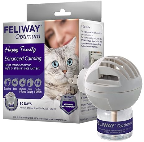 FELIWAY Optimum Cat Calming Diffuser Kit – Advanced Support to Help Reduce Urine Spraying, Scratching, Fighting and Hiding due to Stress – 30‑Day All in One Cat Pheromone Plug In Diffuser