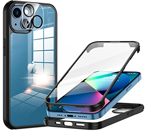 seacosmo iPhone 13 Case 6.1 Inch, Full-Body Shockproof Case with Built-in Glass Screen Protector and Camera Lens Protector Rubber Bumper Case Cover for iPhone 13 2021- Black/Clear | Full Body Shockproof Protection Armour Cover, Camera Lens Protector, Slim Fit Bumper Dual Layer Protective Rugged Phone Case