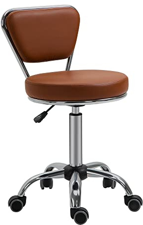 HOMCOM Tabouret de Massage Vintage - Tabouret de Travail pivotant 360° - Hauteur Assise réglable 49-64 cm - revêtement synthétique Marron métal chromé