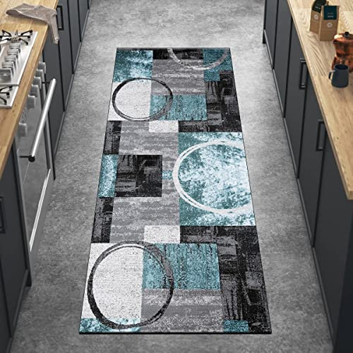 Ymural rutschfest Teppich Läufer Flur Küchen Meterware Blau 70x120CM Lang Modern Teppichläufer Waschbar Kurzflor Küchenläufer Polyester Korridor Schlafzimmer, Anpassbar