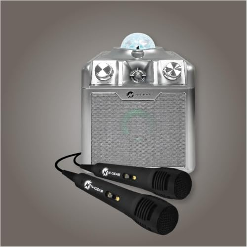 N-Gear Disco Star 710 Silver Partylautsprecher, 15 W RMS, tragbar, Mikrofon inklusive, Akku, integrierte Beleuchtung, kompaktes Design, klarer Sound, ideal für Karaoke und Partys