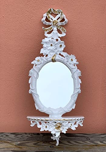 Wandspiegel mit Konsole weiß Gold Barock Antik still Badspiegel mit Ablage Wandrelief cp92 Weiß Gold