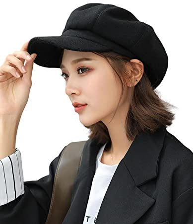 Idopy Damen Retro Peaked Ivy Newsboy Paperboy Baker Boy Beanie Gatsby Cabbie Painter Cap Hüte, Schwarz , Einheitsgröße