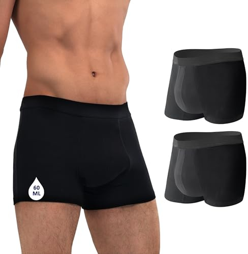 KARSWATT Ropa interior lavable de absorción para incontinencia urinaria para hombres, calzoncillos tipo bóxer reutilizables a prueba de fugas para protección contra fugas de vejiga, paquete de 2 (S,