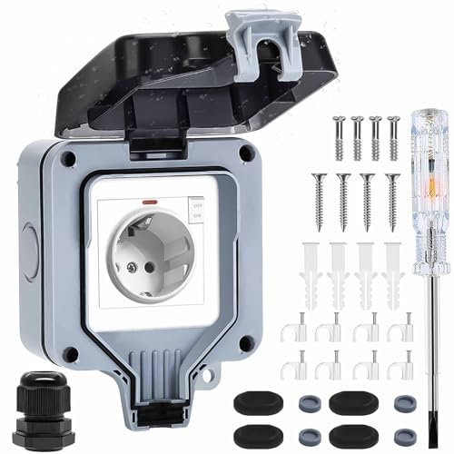 Lunriwis Presa Elettrica Esterno，Presa Esterno Impermeabile IP66 con Coperchio，per Giardini，Bagno, Garage,Pareti Esterne