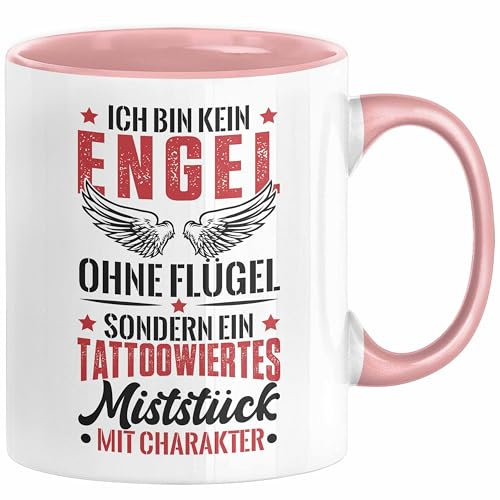 Tattoo Tasse Geschenk Ich Bin Kein Engel Ohne Flügel Frauen Geschenkidee Spruch Tattoowiertes Mis**** (Rosa)