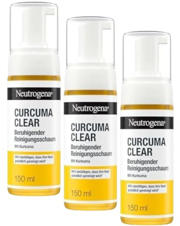 Neutrogena Curcuma Clear Gesichtsreinigung, Beruhigender Reinigungsschaum, Make-up Entferner, 150ml (Packung mit 3)