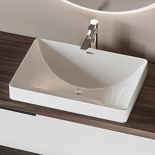 Lavabo empotrado rectangular 52 x 36 cm de cerámica blanco brillante