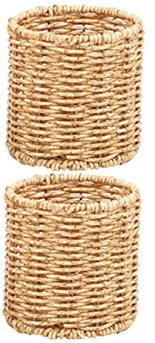 Parliky 2pcs Cylindrical Handwoven Pen Pot for Desk Organization Creative Round Container for Office and Home Stylish Stationery Storage