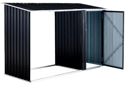 Ball & Cast 98 Firewood Storage Shed,2-in-1 Galvanized Steel Outdoor Shelter Rack with Log Holder,Anthracite Waterproof House Tool Cabinet w/Lockable Doors and Pitched Roof,for Bicycles,Dark Gray