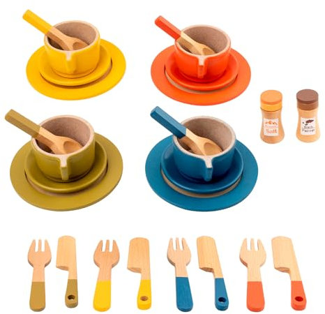 Kinderküche Zubehör Holz Geschirrset 26 Teiliges Kindergeschirr Teeservice Set Küchenzubehör Kochgeschirr Teller Set Pädagogisches Rollenspiel Spielküche Geschenk