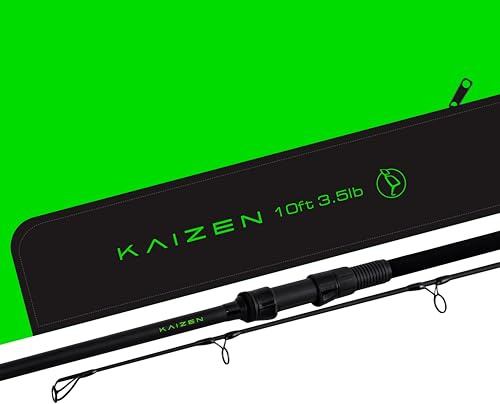 Korda Kaizen Green Carp Fishing Rod, 10ft, 3.5lb, Lightweight & Durable, Stainless Steel Sea-Guide TDG Guides, Low Glare Matt Finish, Subtle Green Logo, Black Japanese Shrink Wrap, Flared Butt Grip