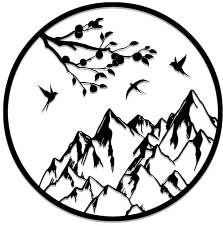 Berg und Baumzweig Metall Wanddekoration,Metall Berg Wanddekorationen,Rustikale Natur Haus Wand Kunst Skulptur,Minimalistische Wanddekoration für Wohnzimmer Outdoor(19,7 Zoll)