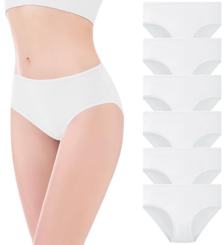 Channo Slips ou Culottes Femme Coton : Lot de 6 Moyenne Douceur Extensible Blanco L
