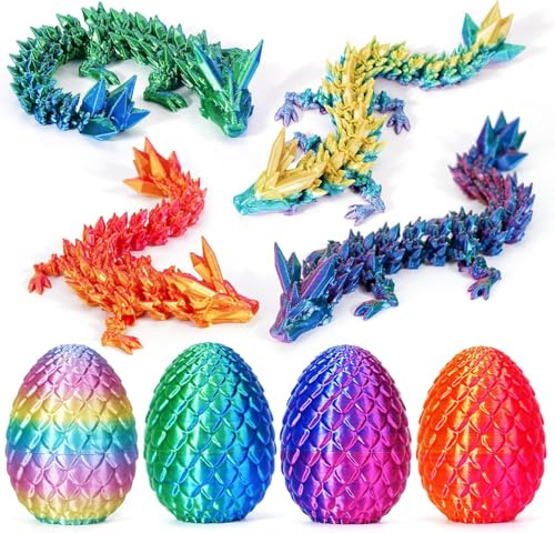 HIMS 4er Set 3D Gedrucktes Drachenei Geheimnisvolle Drachen Spielzeug, Überraschungs Drachenei mit Drache im Inneren, 3D Gedruckter Drache Dracheneier