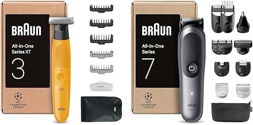 Braun All-in-One Series 7, 12-in-1 Groomingset, Nasenhaartrimmer, AutoSense, Rasierer Herren Elektrisch, Barttrimmer und Haarschneider + Braun Series XT3 All-in-One, Trimmer, Groomer, Bart Styler